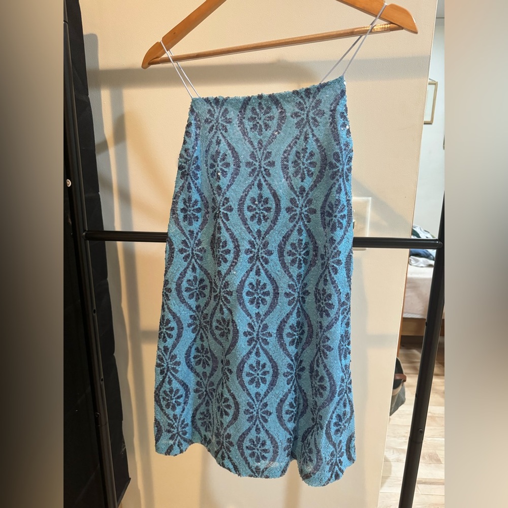 Free People Retro Babe Mini Dress Adonis Blue Sequin size Medium (M)